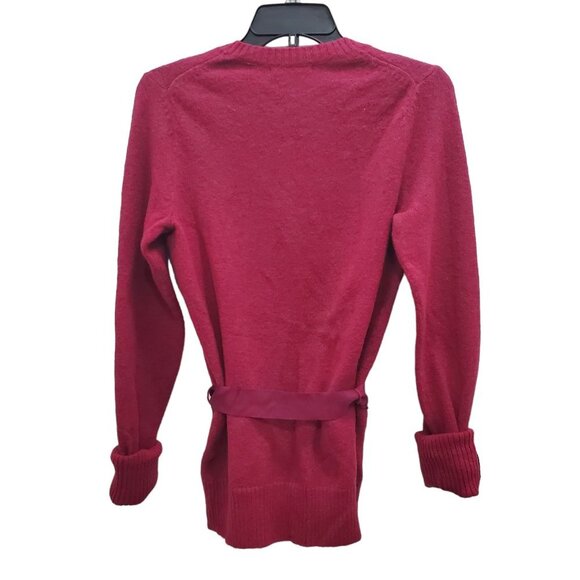 GAP Women's Y2K Magenta Maroon Wool Blend Boucle Tie Waist Cardigan Size M - Picture 5 of 5